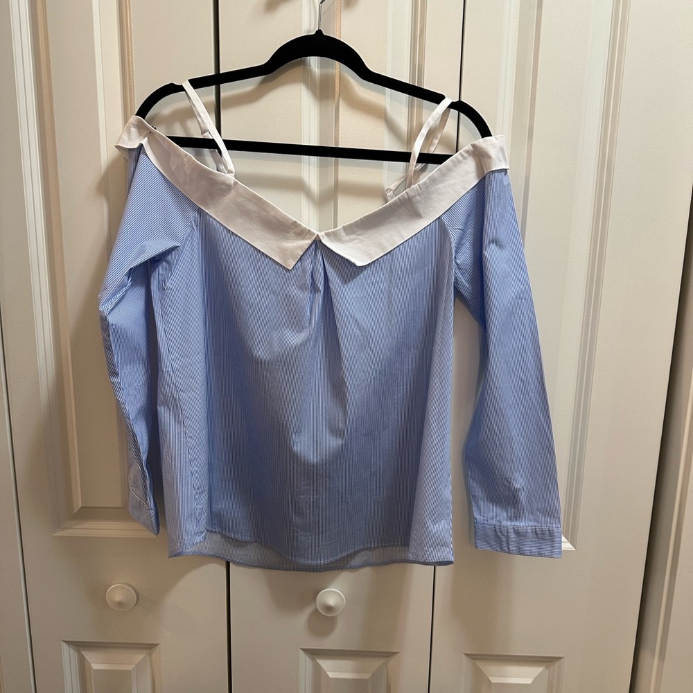Elegant Blue and White Off-Shoulder Women's Top